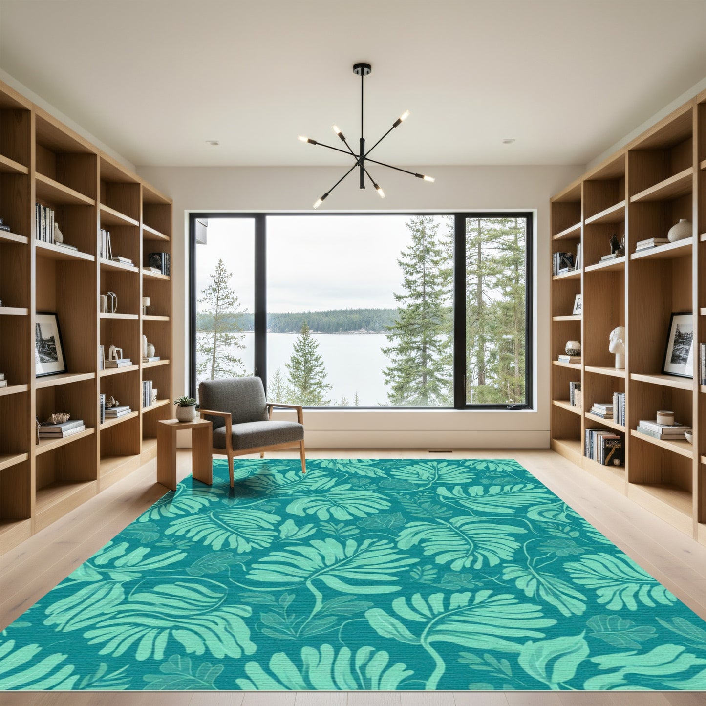Teal Mint Tropical Vibe Foliage Rug