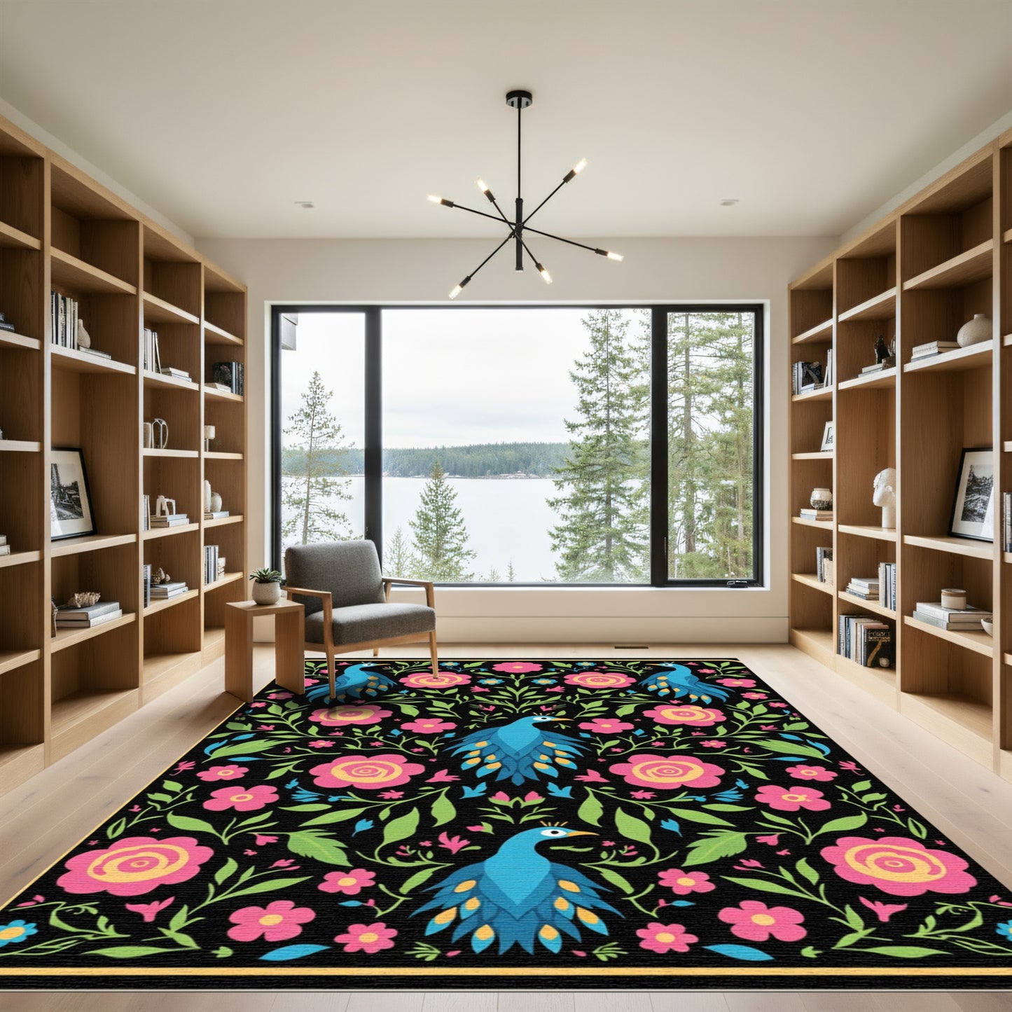 Vibrant Blue Peacocks And Roses Rug