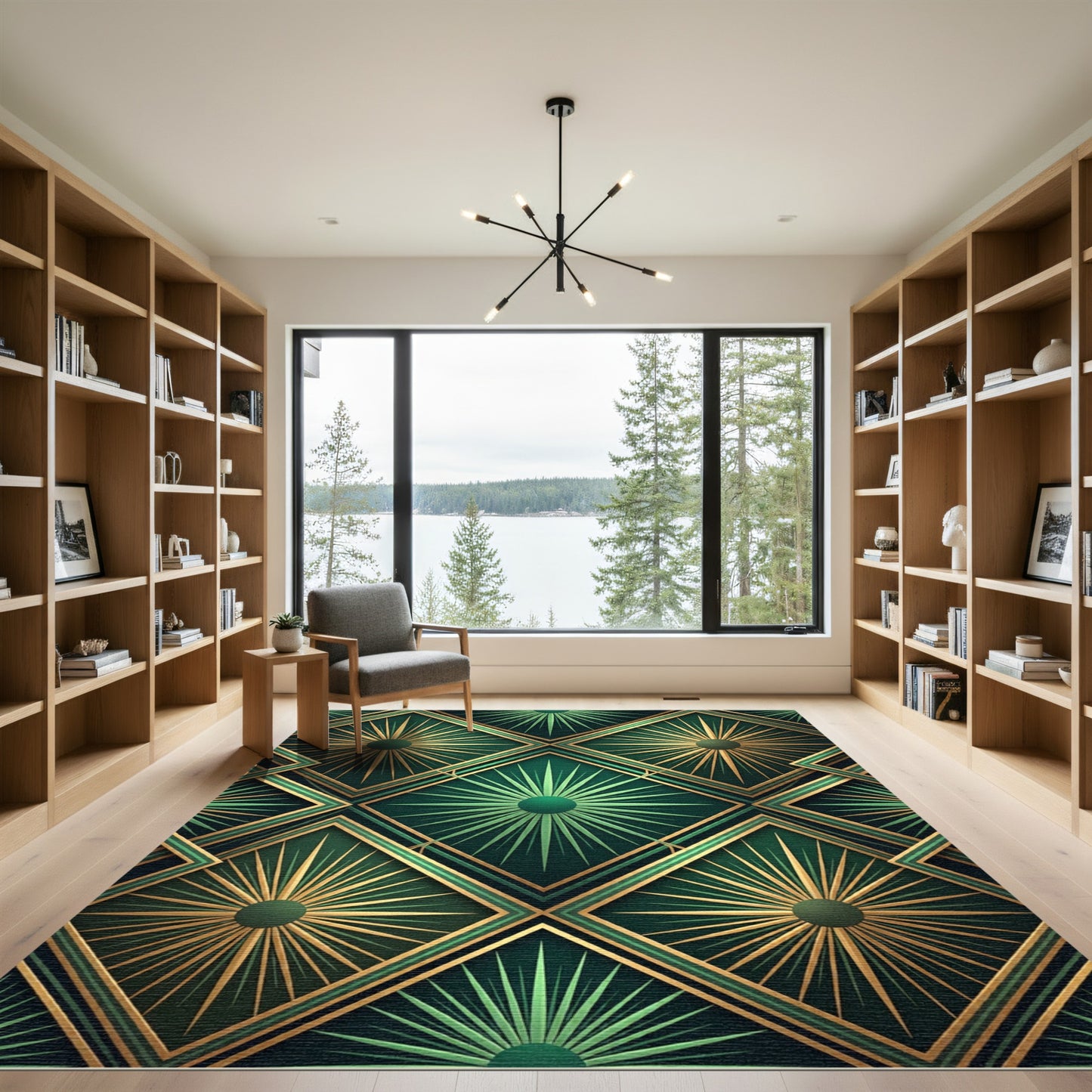 Art Deco Emerald Gold Sunburst Diamond Rug