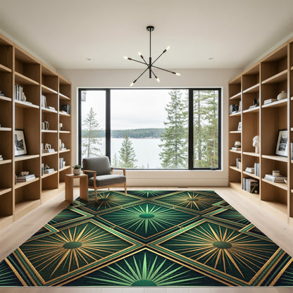 Art Deco Emerald Gold Sunburst Diamond Rug