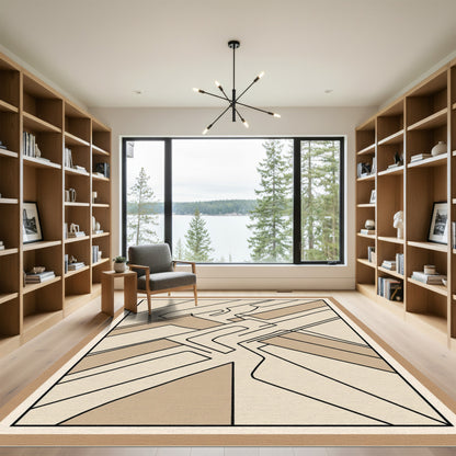 Beige Abstract Linear Overlap Rug