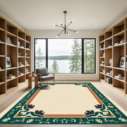 Dark Green Vine Creature Border Rug