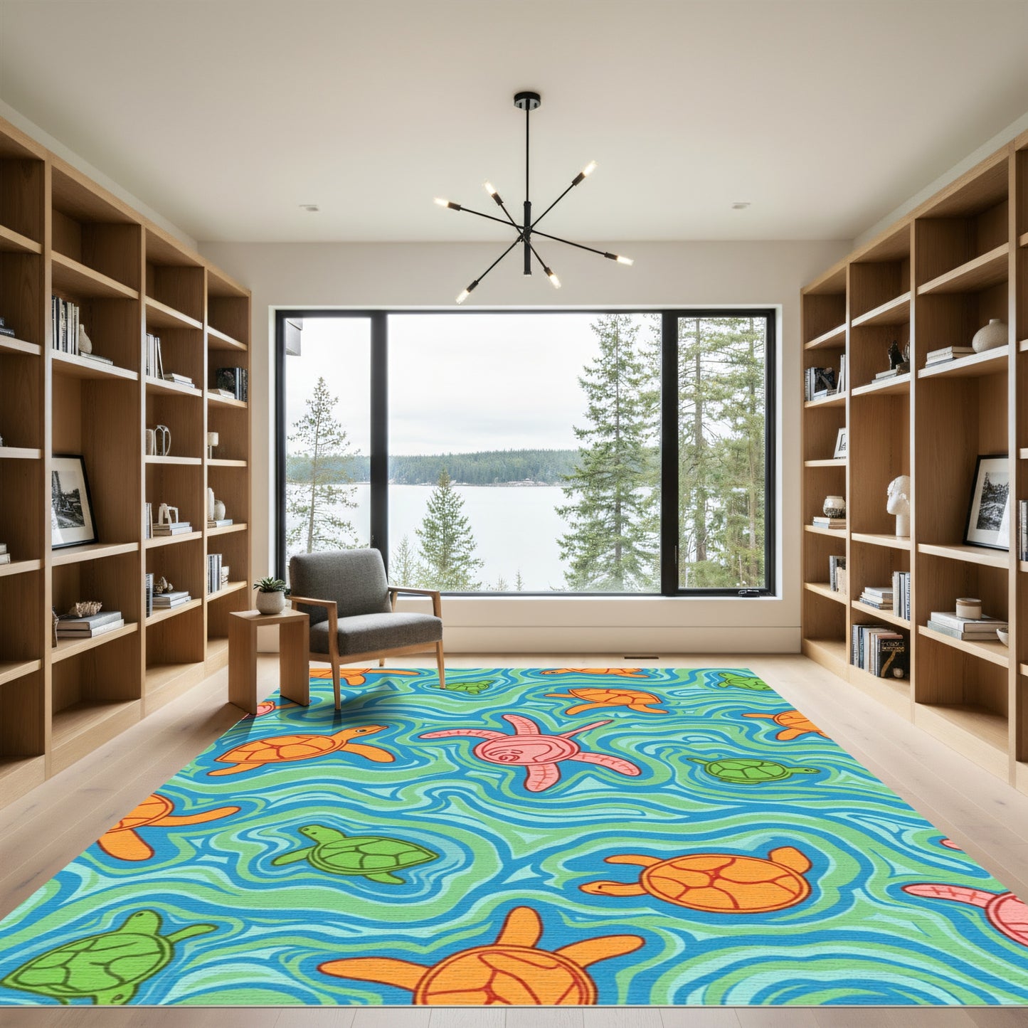 Orange Green Turtle Swirl Sea Rug