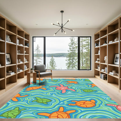 Orange Green Turtle Swirl Sea Rug