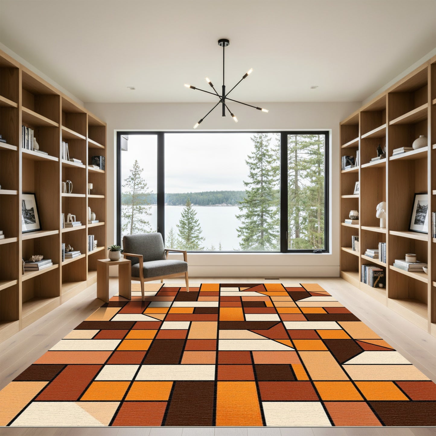 Geometric Mid-Century Modern Ochre Block Rug