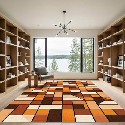 Geometric Mid-Century Modern Ochre Block Rug