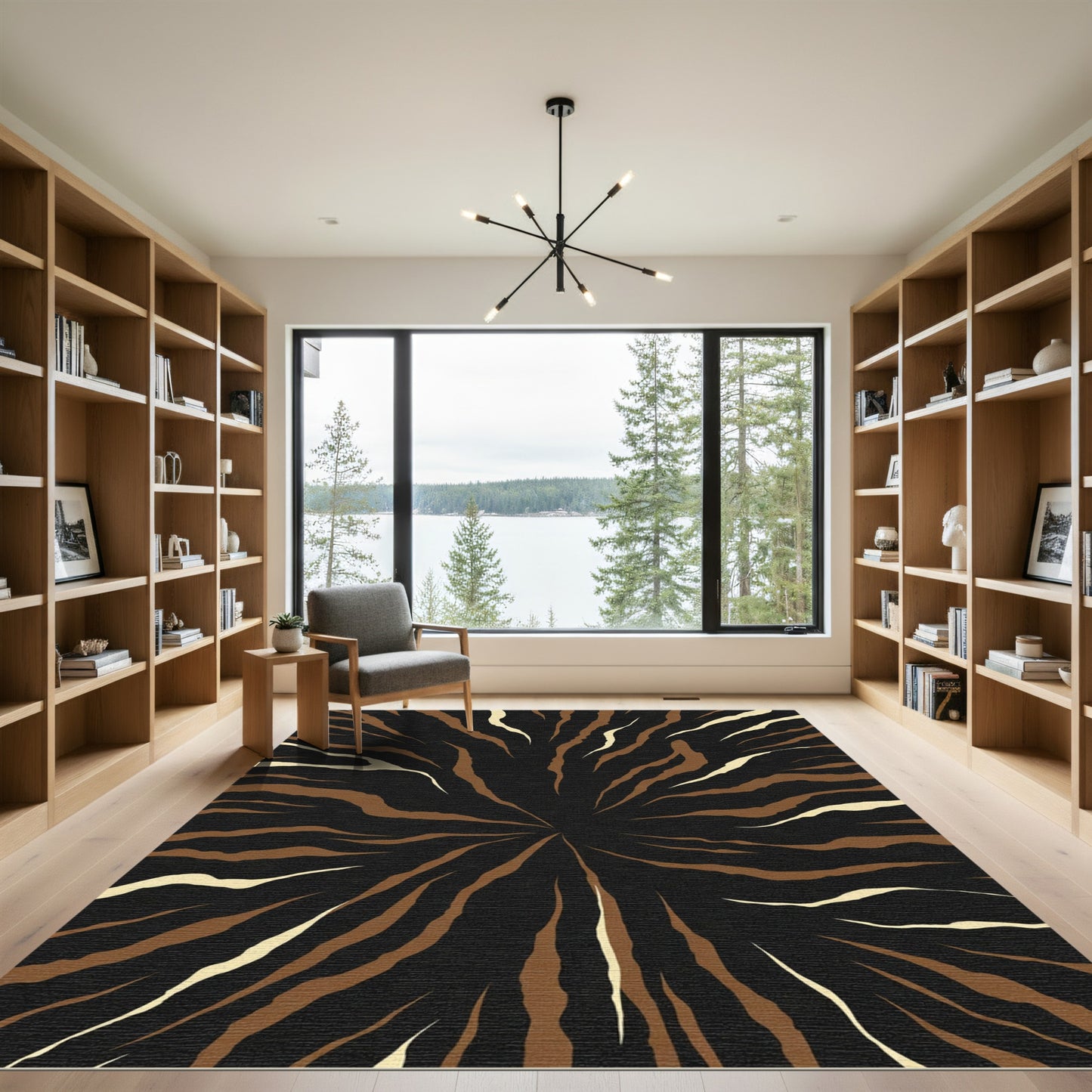 Brown Cream Radial Stripe Rug