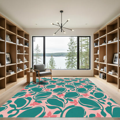 Pink Teal Floral Swirl Rug
