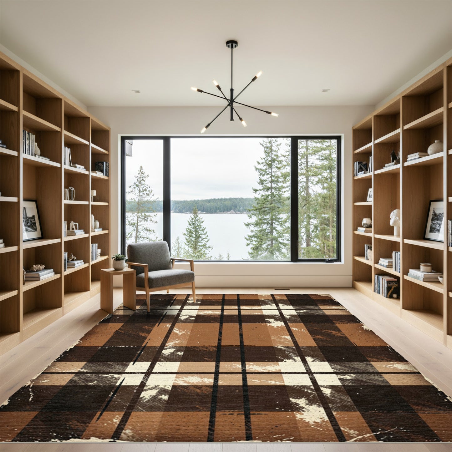 Distressed Earth Tone Plaid Check Rug