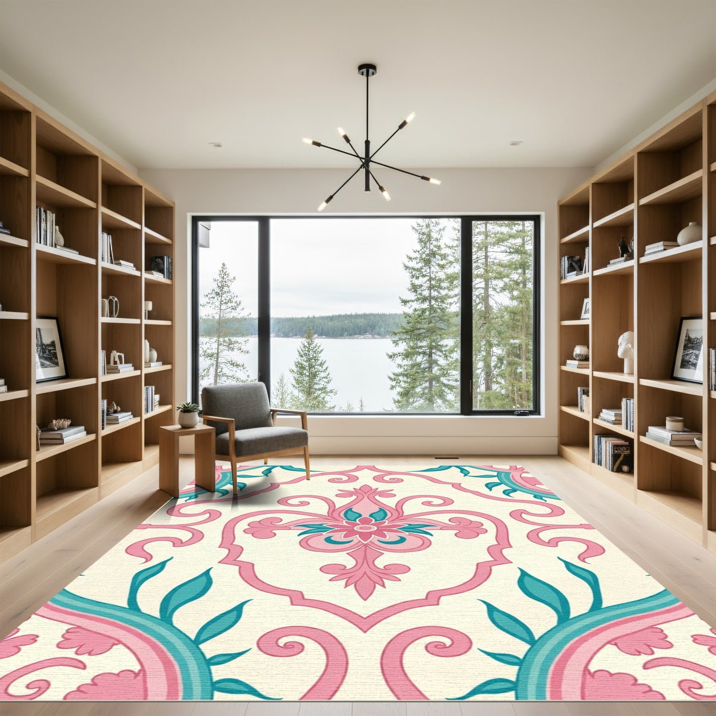 Pink Teal Paisley Medallion Rug