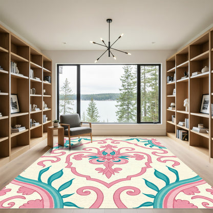 Pink Teal Paisley Medallion Rug