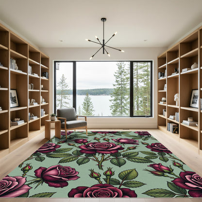 Deep Crimson Rose Botanical Garden Rug