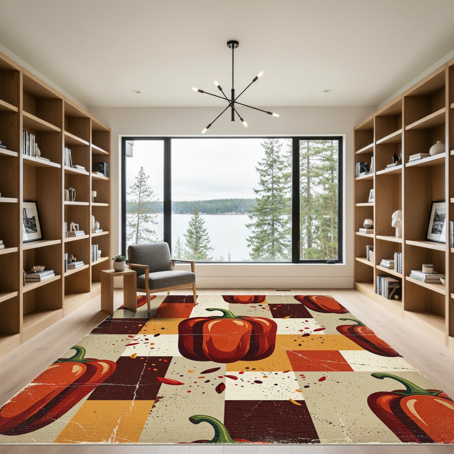 Retro Red Pepper Geometric Checkered Composition Rug