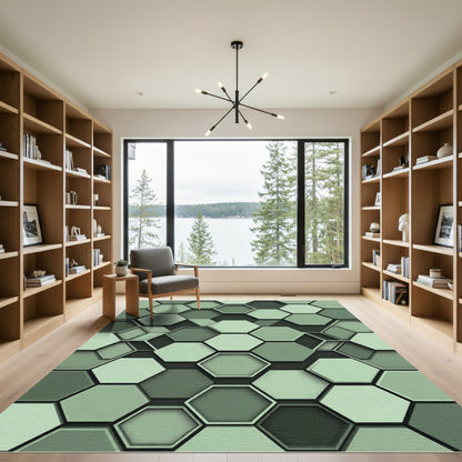 Modern Sage Geometric Interlocking Hexagon Rug