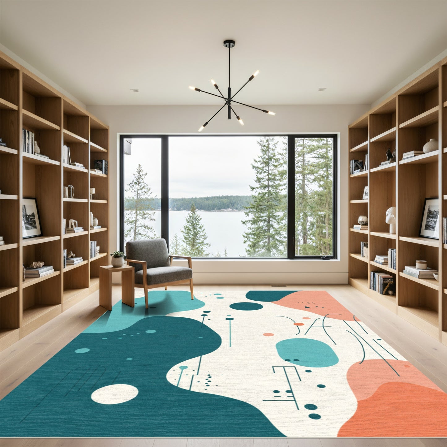 Teal Coral Abstract Organic Fluid Rug