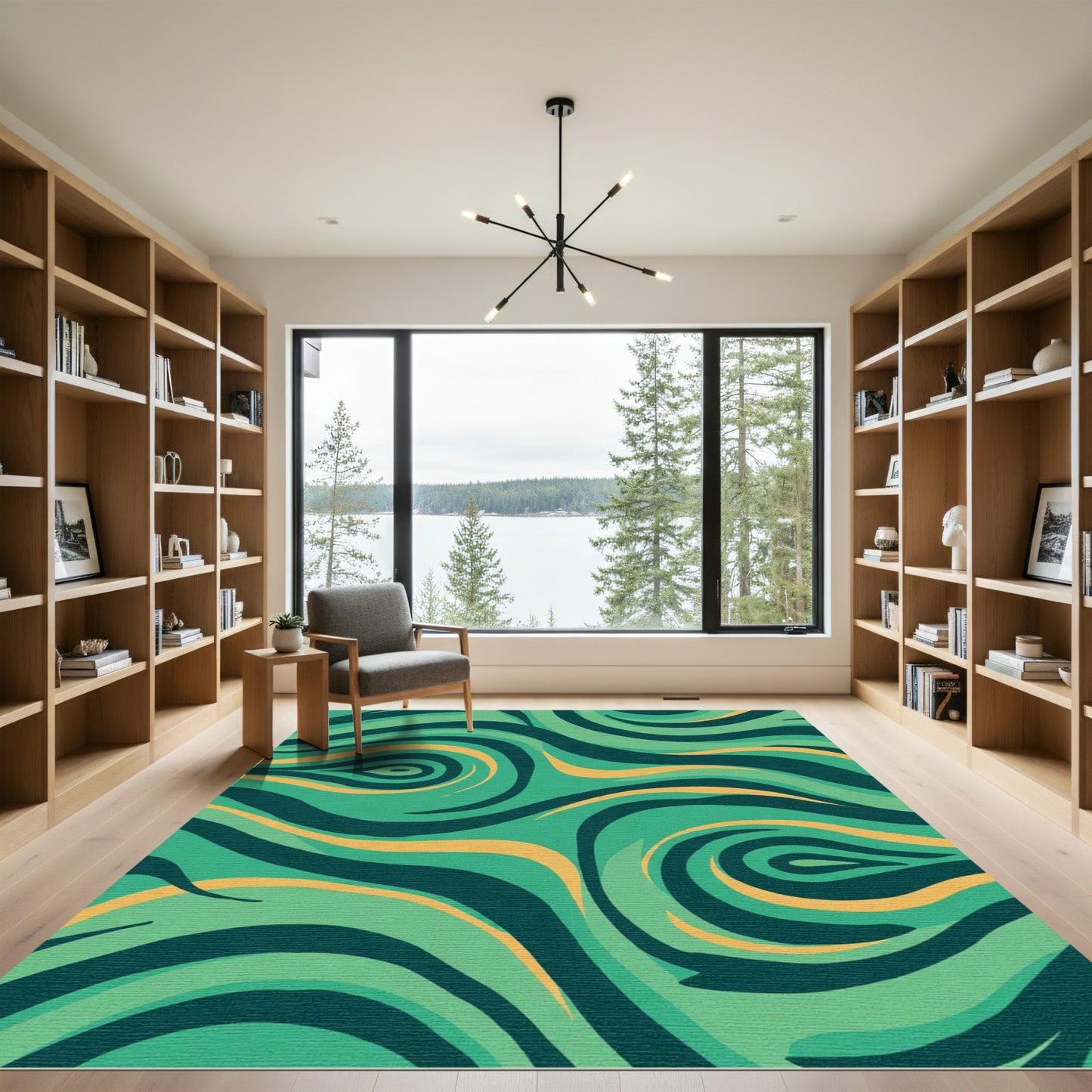 Verdant Swirl Mid Century Abstract Rug