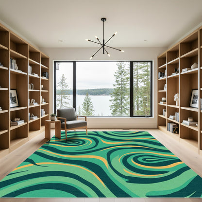 Verdant Swirl Mid Century Abstract Rug