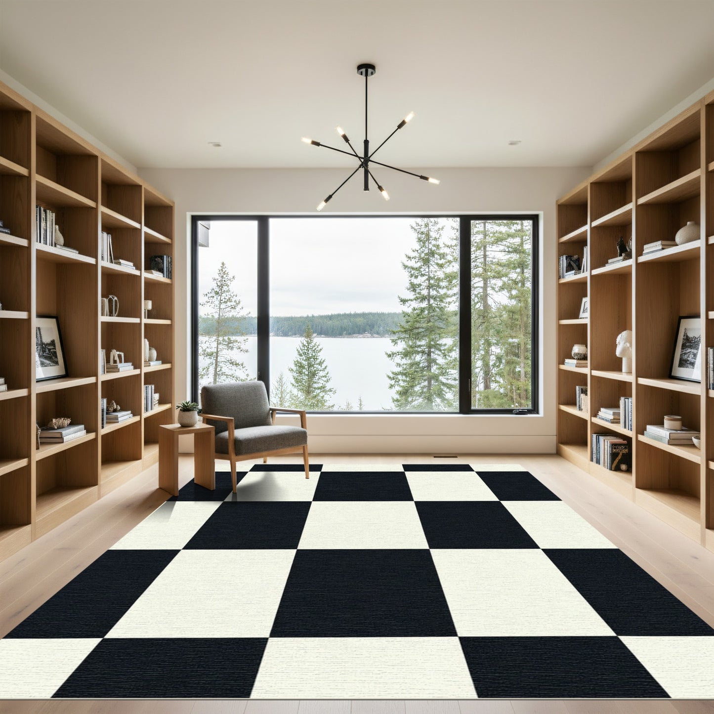 Classic Black White Checkerboard Square Rug