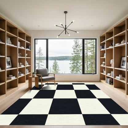 Classic Black White Checkerboard Square Rug