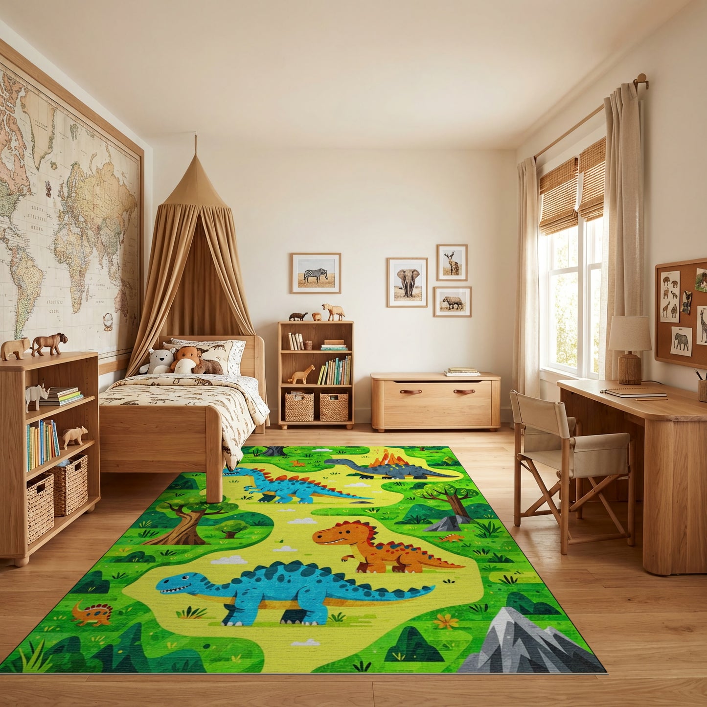 Playful Dinosaur Jungle Volcano Rug