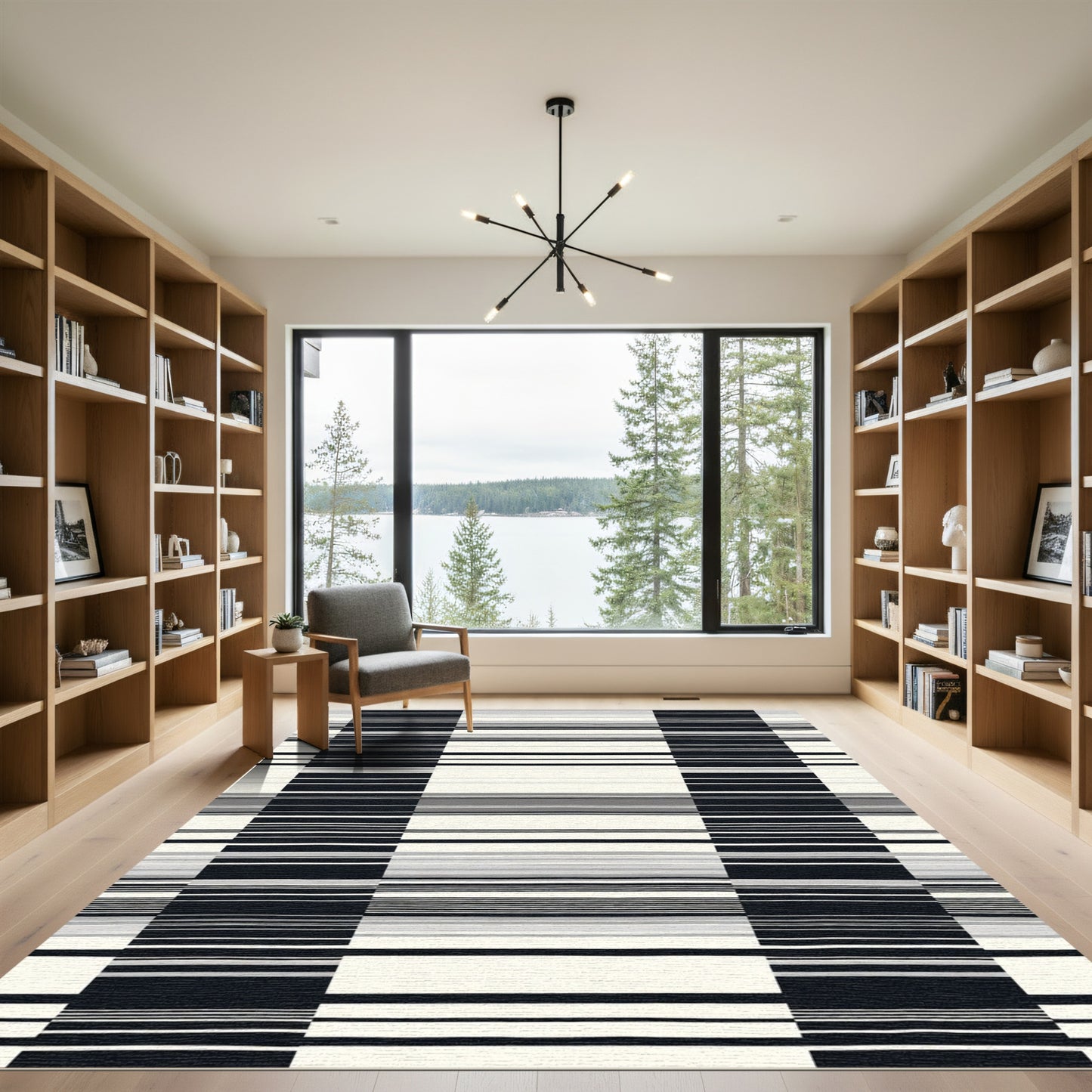 Monochrome Divided Stripe Composition Rug