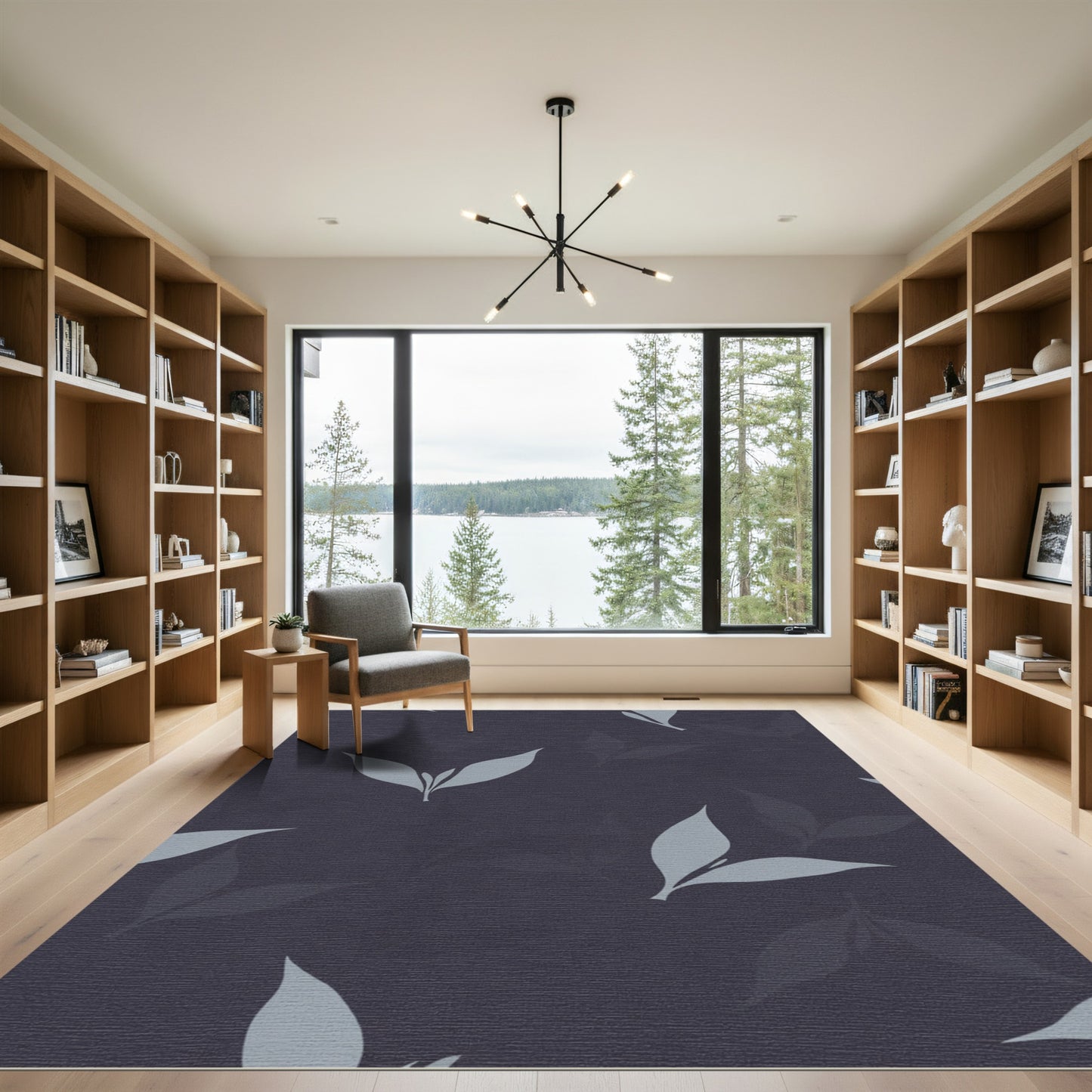 Pale Gray Leafy Silhouette Cluster Rug