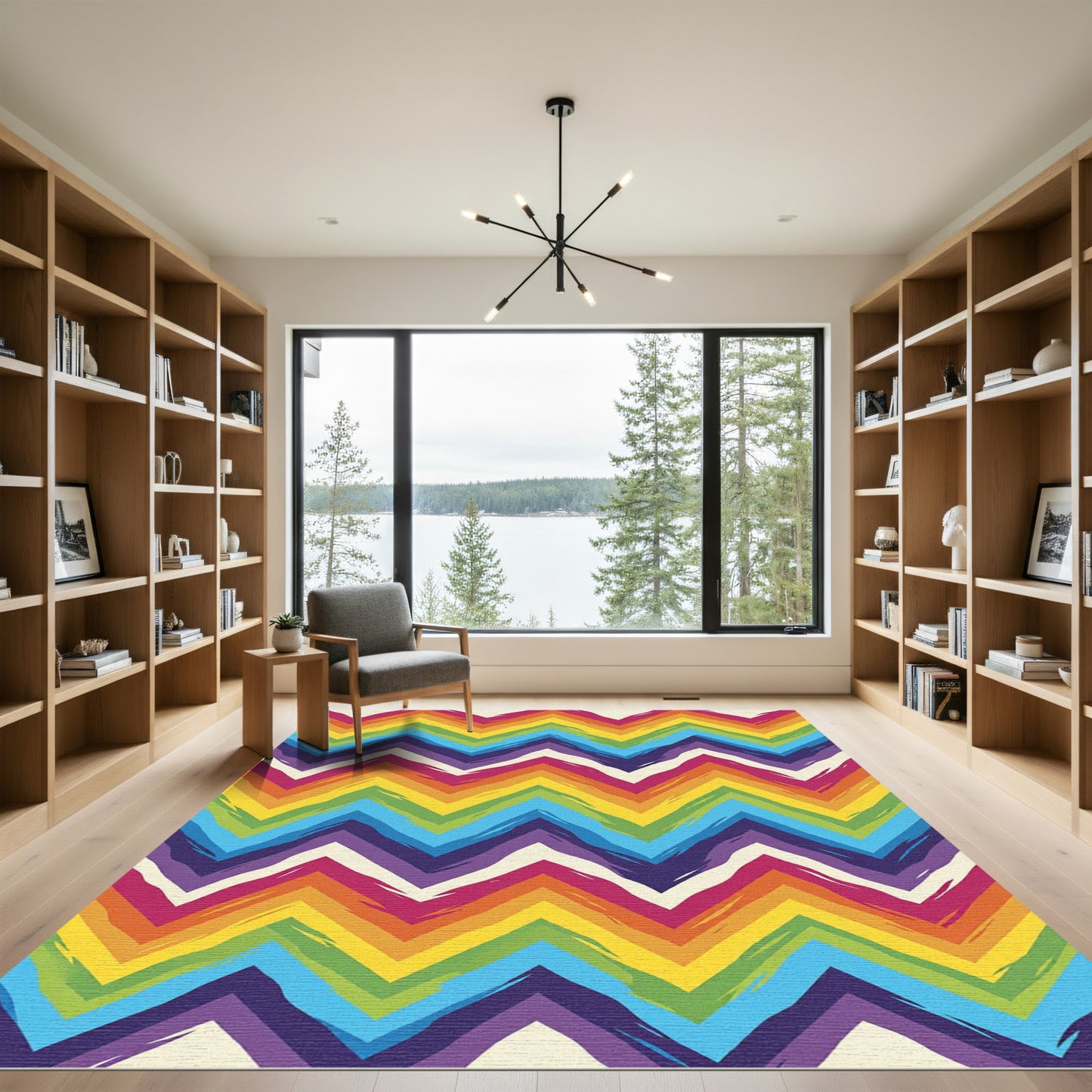 Rainbow Chevron Brushstroke Zigzag Rug