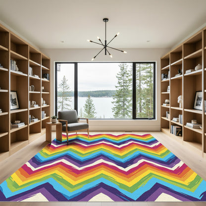 Rainbow Chevron Brushstroke Zigzag Rug