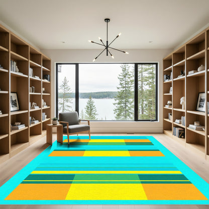 Bold Geometric Blocks Teal Orange Yellow Rug