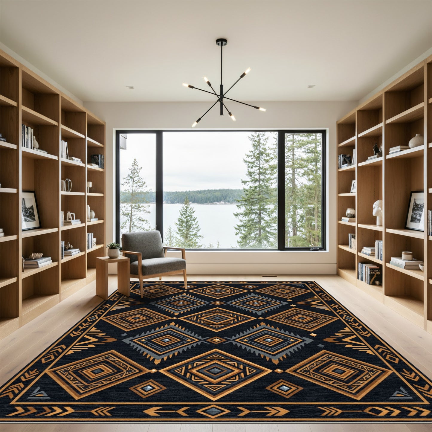 Geometric Amber Obsidian Aztec Diamond Rug