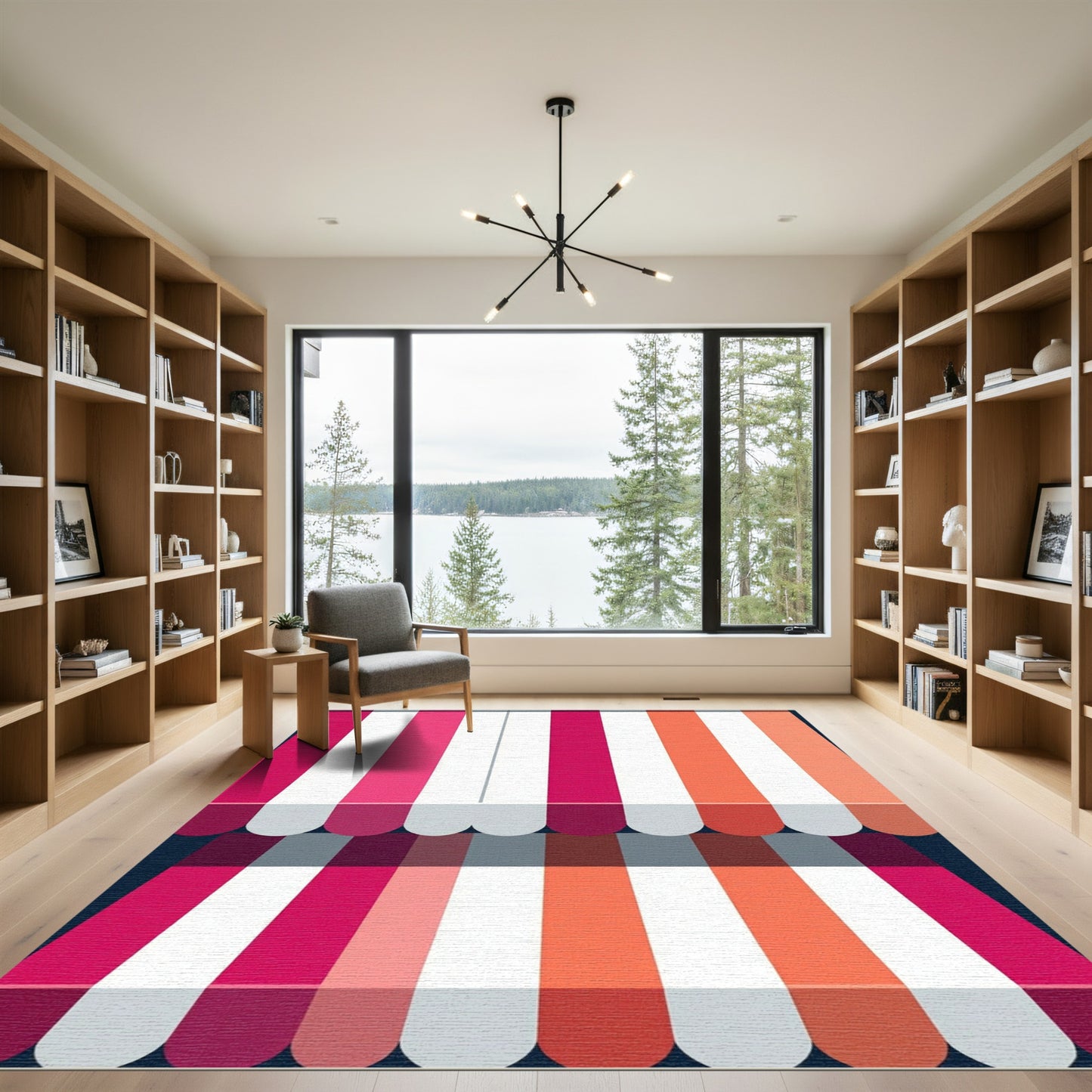 Pink Orange Vertical Stripe Canopy Rug