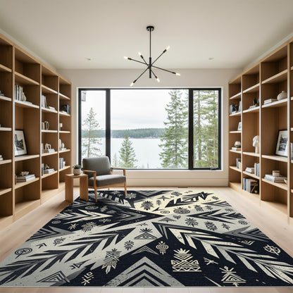 Monochrome Geometric Tribal Arrow Composition Rug