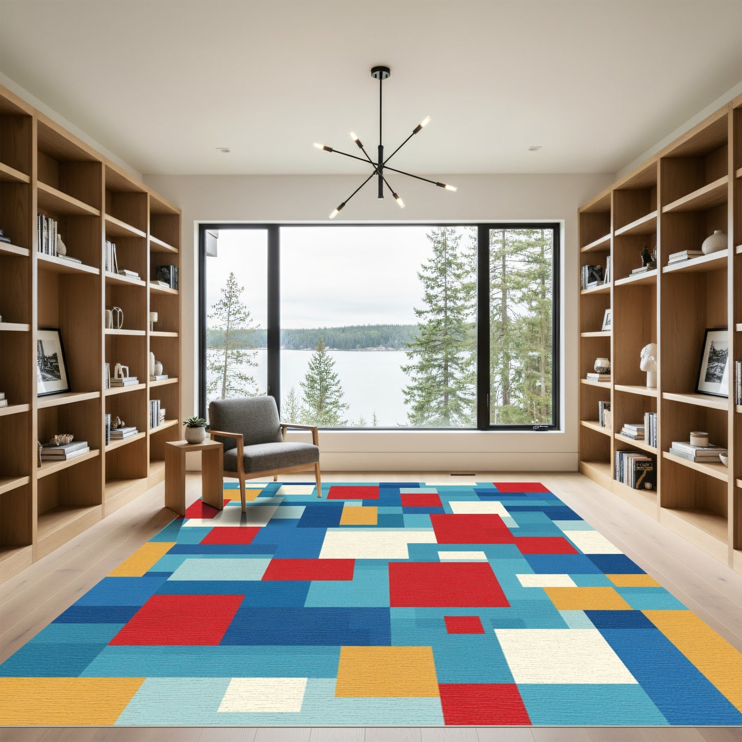 Abstract Red Blue Yellow Blocks Rug