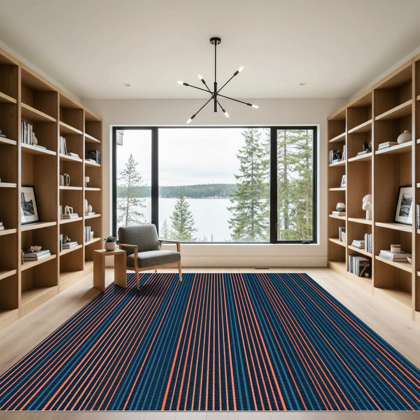 Deep Blue Coral Stripe Rug