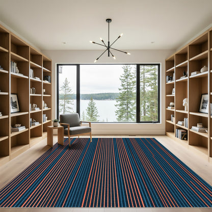 Deep Blue Coral Stripe Rug