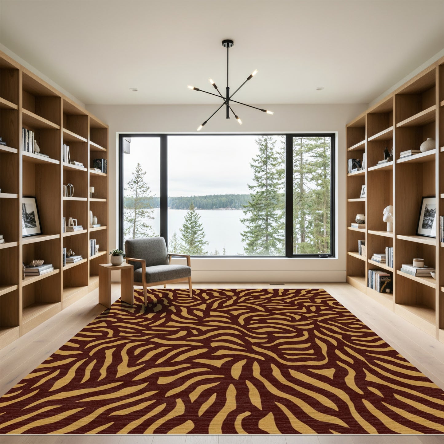 Amber and Maroon Abstract Swirls Rug