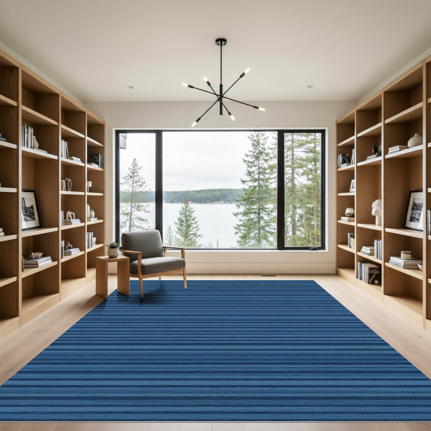 Deep Blue Subtle Stripe Texture Rug