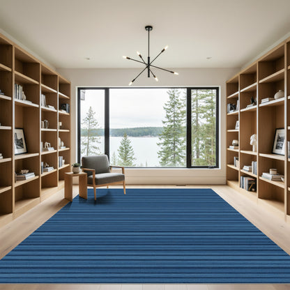Deep Blue Subtle Stripe Texture Rug