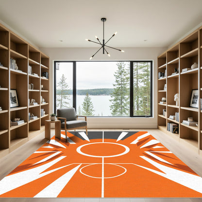 Sun Burst Geometric Orange White Rug