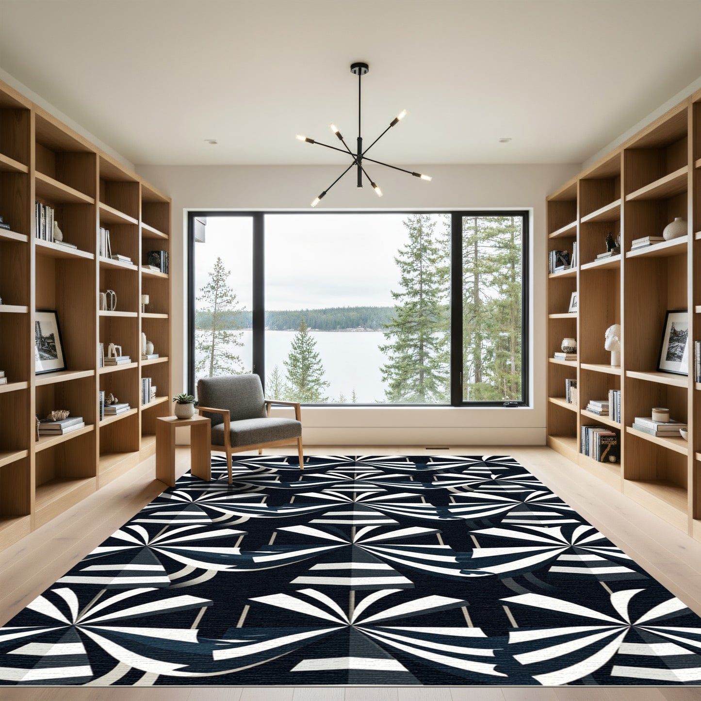 Monochrome Striped Sunbrella Radiating Rug