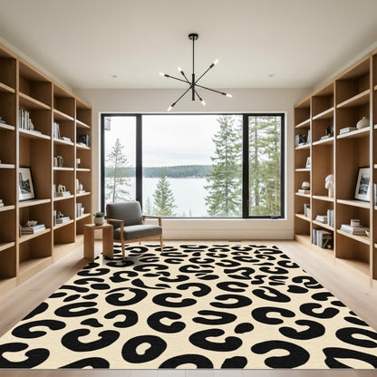Bold Black Leopard Spots Cream Rug