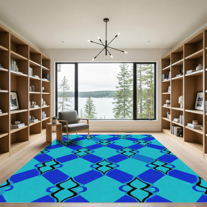 Aqua Teal Diamond Arabesque Rug