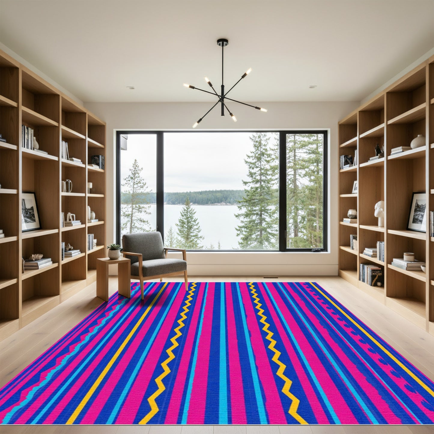 Vibrant Pink Blue Yellow Zigzag Stripes Rug
