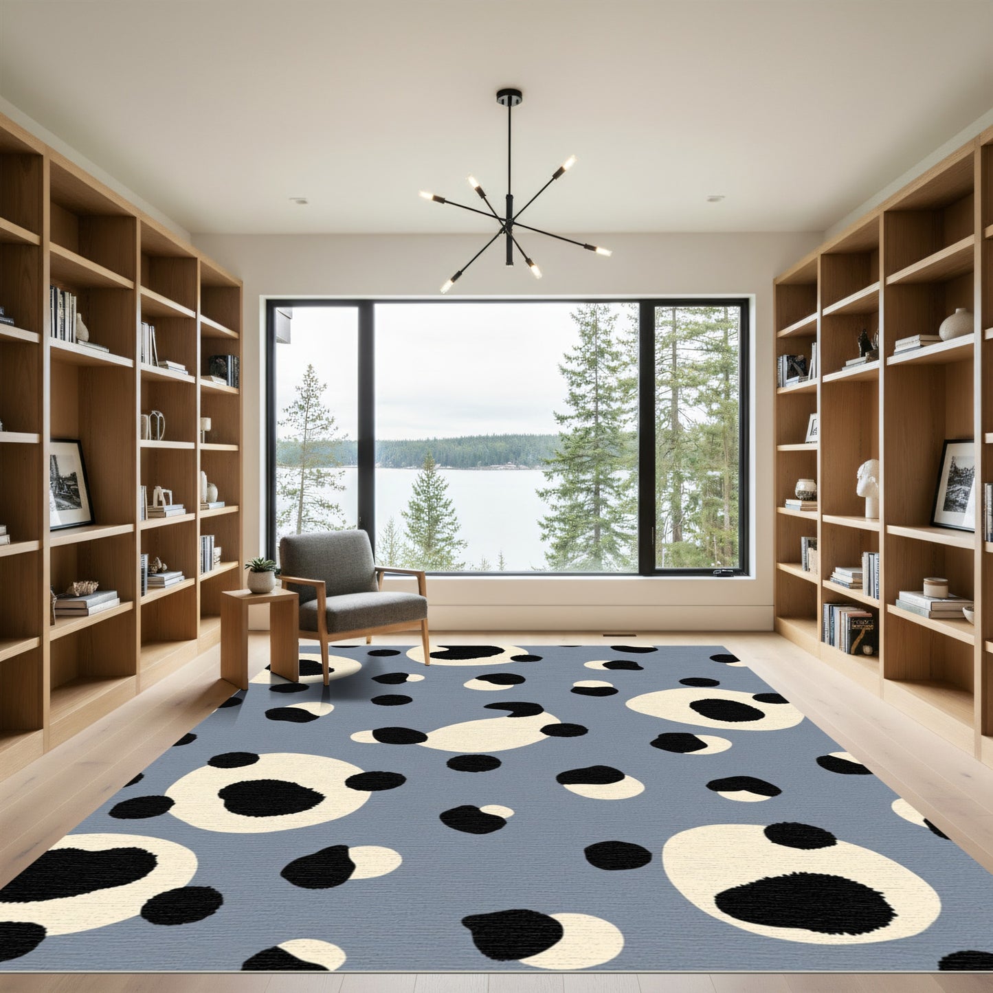 Abstract Black Cream Spotty Rug