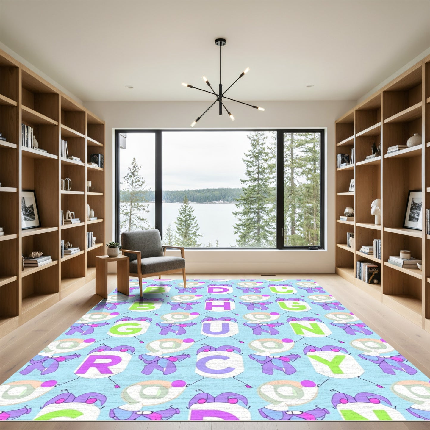 Lavender Purple Blue Whimsical Alphabet Rug