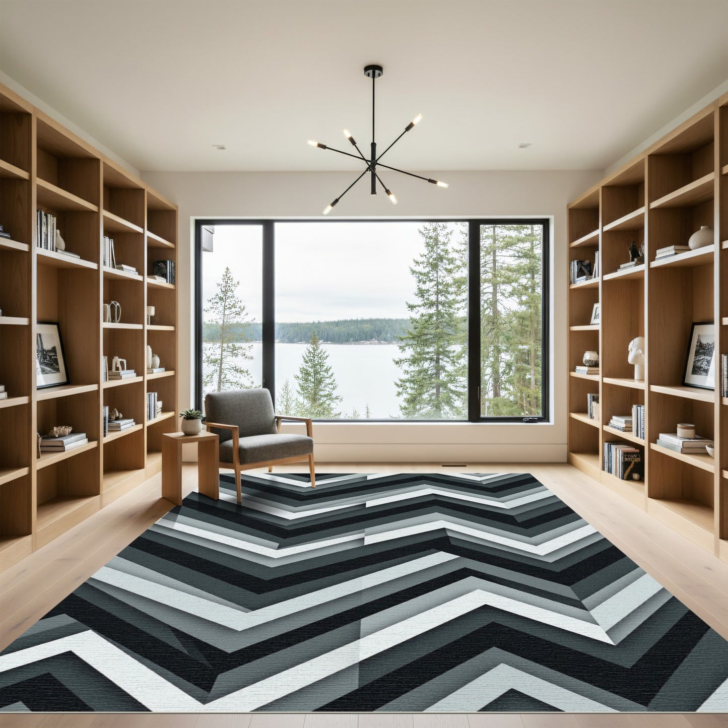 Monochrome Chevron Layered Angled Rug