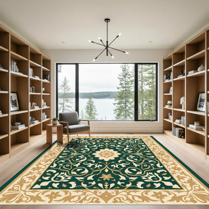 Deep Emerald Botanical Scrollwork Rug