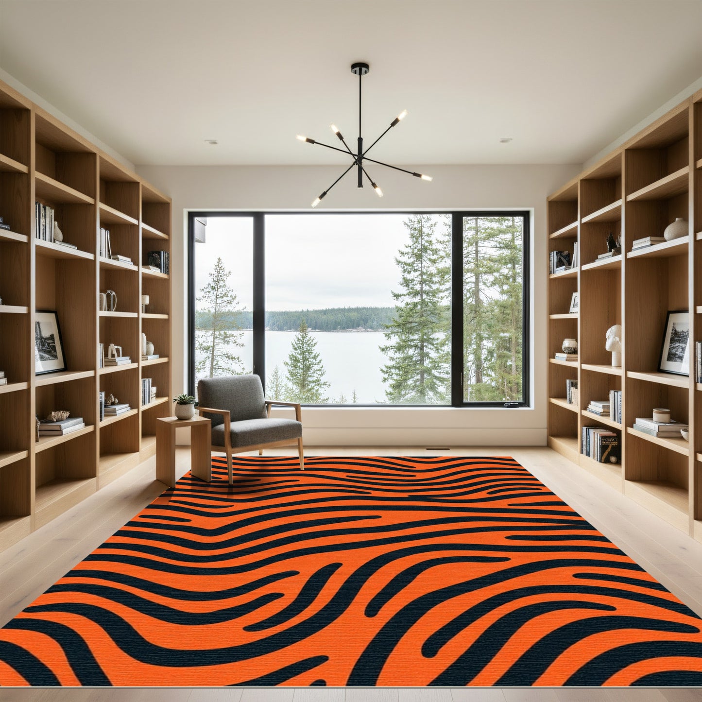 Vibrant Orange Black Animal Print Rug