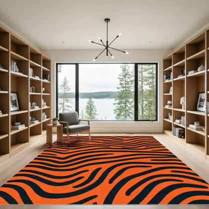 Vibrant Orange Black Animal Print Rug