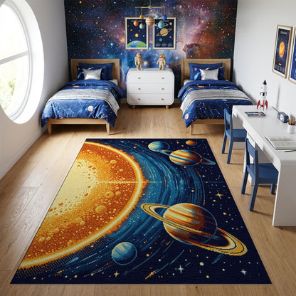 Retro Solar System Cosmic Planets Rug